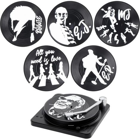 Ce lot de 6 sous-verres rétro en forme de CD- avec supports- convient aux tasses à café- à thé- à bière et autres boissons. Il peut être utilisé dans les bars- les cafés- à la maison- lors de fêtes- a (1/5)
