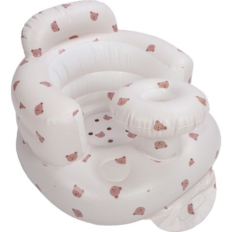 Siège gonflable pour bébé avec soutien dorsal, canapé et chaise haute pour tout-petit, idéal pour la douche ou comme siège de sol, motif ours, avec plateau. (1/5)