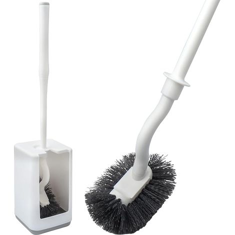 Toilet Brush and Holder, Curved Design Toilet Brush, Toilet Brush with Edge Cleaner, Long Handle and Durable Bristles for Bathroom Cleaning (1/5)