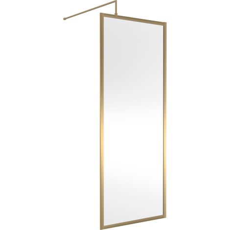 Balterley Bilbrook Contemporary Bathroom 8mm Glass Full Outer Frame Wetroom Screen, Brushed Brass, 1950 x 800 x 1000mm