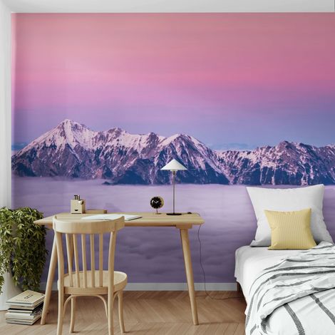 Papier Peint Montagne - Pic Enneigé au-dessus des Nuages - 150 x 250 cm (1/2)