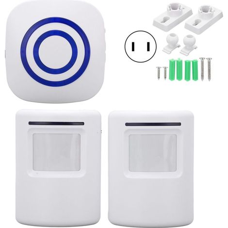 Wireless alarm doorbell, motion sensor, alert detector with 2 and 1 receivers, 38 melodies, for home, office and shop, US plug (1/5)
