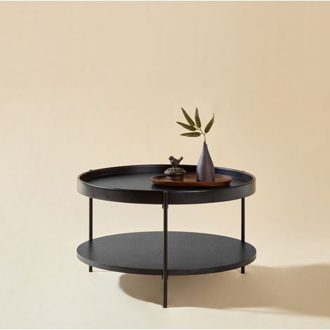 Runder Couchtisch 69 x 69 x 38 cm, schwarz, 2 Ebenen, MDF und Metall, einfache Montage MEUBLIV (1/5)