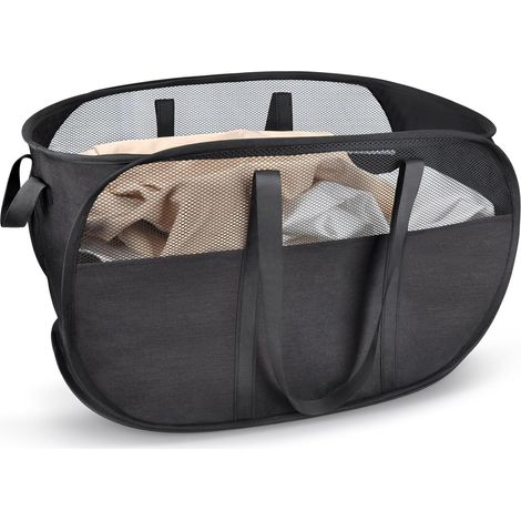 Panier à linge pliable de  - Sac à linge portable avec poignées et filet - Sac à linge pop-up pour salle de bain, chambre d'enfant et voyage - Noir (1/5)