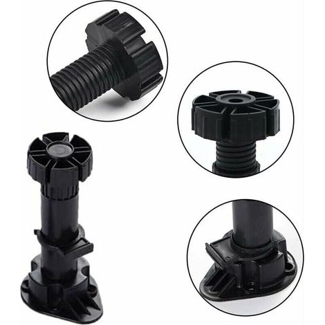 24 piedini regolabili in plastica per mobili, piedini in plastica nera impermeabili con base di fissaggio a clip per mobili da cucina, armadi e divani (60 mm - 8 mm) (1/4)