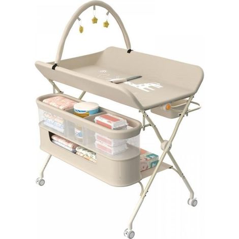 MIPAN.2 en 1 Table à Langer pliable - Hauteur réglable (83-91cm ) -Avce 4 Roues + Sac de rangement + Arche de jeu - Blanc