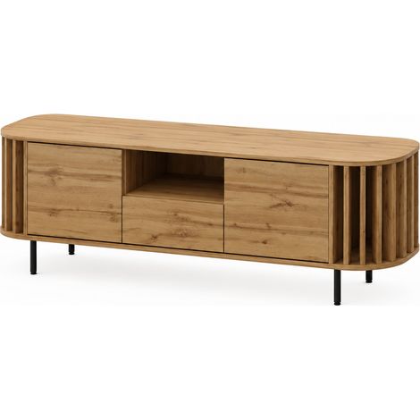 Meuble TV 160 cm, 1 tiroir, 2 portes, ouverture push-to-open, Chêne Wotan, 160 x 50 x 40 cm (1/5)