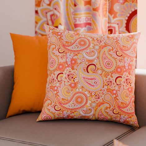Lot de 2 Taies d'Oreillers 30x30 cm 100% Microfibre Hypoallergénique, Housse Oreiller Rectangulaire Paisley Orange, Paquet de 2 (1/3)