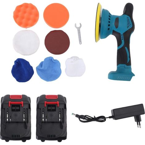 Jeffergarden Polisseuse sans fil 1,5 pouces, polisseuse orbitale pour l'entretien et le cirage des voitures, 8 vitesses, 5500 tr/min, 2 batteries 2600 mAh, prise UE 100-240 V-DOU