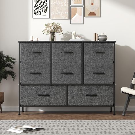 Cassettiera in tessuto con struttura in metallo e piano in MDF, piedini regolabili, sistema antiribaltamento, per camera e soggiorno, grigio scuro (1/5)
