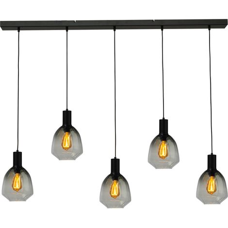 Lampe suspendue 5 lumières - noire - Porto avec des lunettes vertes Nicolette - 2711-05-05-130-5-14