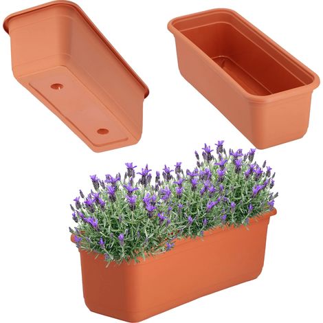 Macetero para balcón, plástico de alta calidad, 40 cm de ancho, compatible con diversas semillas de plantas, colores terracota y antracita, diseño rectangular. (1/5)