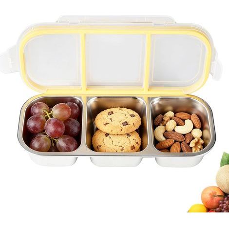 Bento à Compartiments en Acier Inoxydable, Boîte à Lunch avec 3 Compartiments, Boite Bento pour Salades, Snack Box Étanche, Bento Lunch Box pour École, Voyages & Quotidien (1/5)
