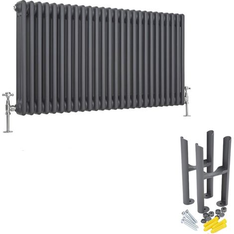 Milano Windsor Anthracite Cast Iron Style Horizontal Triple Column Radiator with Feet - 600mm x 1190mm (1/5)