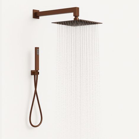 Set per doccia soffione quadro in acciaio inox 25x25 millimetri color oro rosa finitura- oro rosa - confezione 1