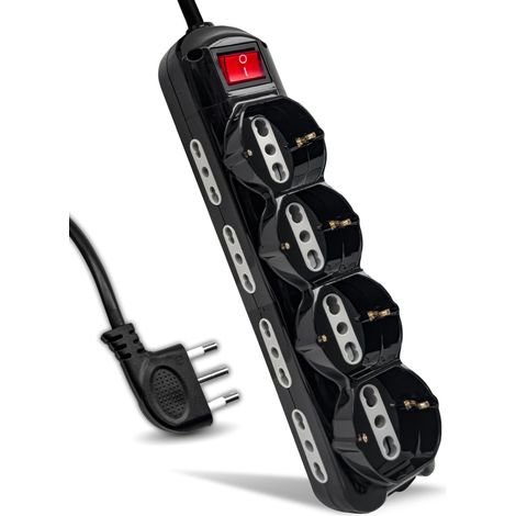 V-TAC Multipresa Elettrica Nera 12 Posti con Interruttore e Cavo 1,5mt - 8 Prese Laterali 10/16A Bipasso e 4 Frontali 10/16A Bipasso Shuko - Ciabatta per Casa, Ufficio - Spina 16A - Nero (1/5)