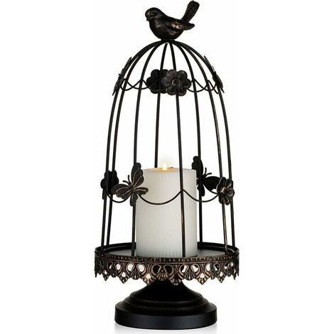 Portacandele decorativo a forma di gabbia per uccelli Ulisem per decorazioni antiche, adatto per fioriere, candele, ghirlande, centrotavola per matrimoni, decorazioni natalizie, nero 38 cm (1/4)