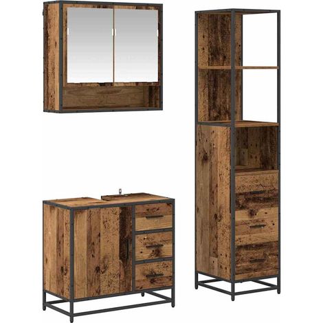 Juego de muebles de baño con cajón 3 pcs Madera envejecida