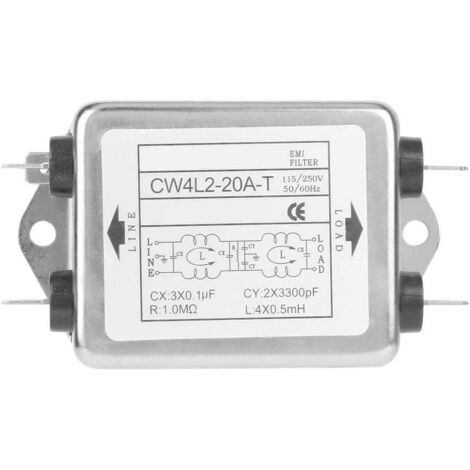 NALOOKAMIC  Filtre EMI, Filtre EMI de Puissance Suppresseur de Bruit CW4L2-20A-T 20A Terminal de Filtre EMI de Ligne Electrique 115V / 250V (1/4)