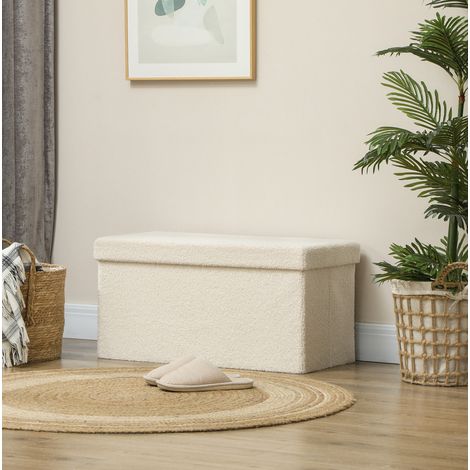 Panca contenitore pieghevole 76 x 38 x 38 cm, 84 L, poliestere bianco crema HAVRYA (1/5)