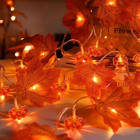 Guirlande lumineuse citrouille en feuille d'érable - 1,5 m - 10 LED - Pour Halloween - Feuilles d'érable - Guirlande lumineuse d'automne - Feuilles d'érable (1/5)