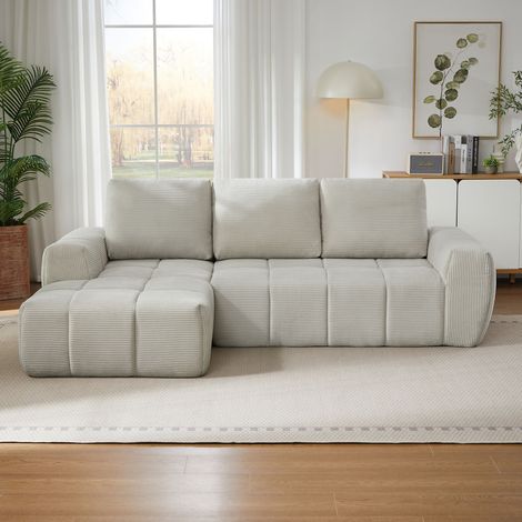 Canapé d'angle en velours de luxe, moderne et surdimensionné, avec coussins déhoussables. Sofa rembourré en forme de L pour salon, bureau ou appartement, livré monté. (1/4)