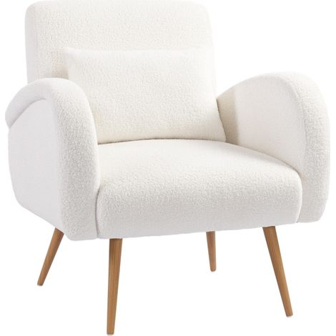 Fauteuil de lecture en tissu doux crème, coussin lombaire, accoudoirs larges, pieds effet bois, structure métal, 120 kg, pour salon moderne - CHICFURN (1/5)
