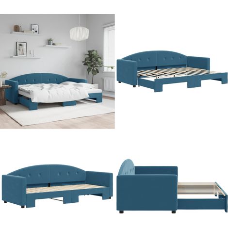 Tagesbett Ausziehbar Blau 80x200 cm Samt - Sofa Bett - Schlafcouch - Gästebett - Klappbett - Daybed - Home & Living (1/5)