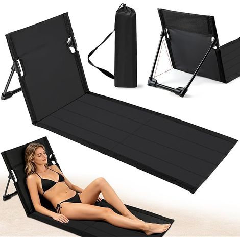 Matelas de Plage Pliables avec Dossier, Matelas de Plage de Camping avec Sac de Transport, Chaise Longue Pliable pour Jardin, Plages, Camping Pouvant Supporter 200 kg (1/5)