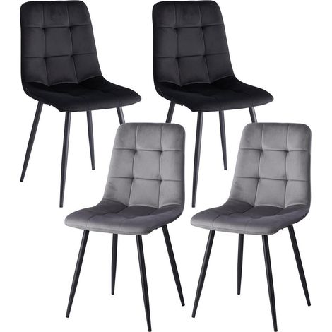 4er-Set Esszimmerstühle mit Samtbezug und Metallbeinen, Schwarz + Grau (1/5)