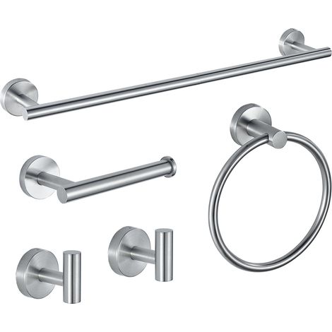 Níquel Cepillado Lot de 5 Accessoires de Salle de Bain en Acier Inoxydable SUS304 de 60 cm, Porte-Papier Toilette, Anneau pour Serviettes, Crochet de Peignoir, Accessoire de Salle de Bain Mural pour (1/5)