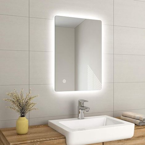 EMKE Illuminated LED Bathroom Mirror LED Mirrors Light with Touch Control Switch + Anti Fog + IP44 Rated 500 x 700 mm (1/5)