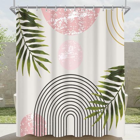 Duschvorhang 180x200 cm Polyester Rosa Blätter Linie 180 x 200 cm (1/5)