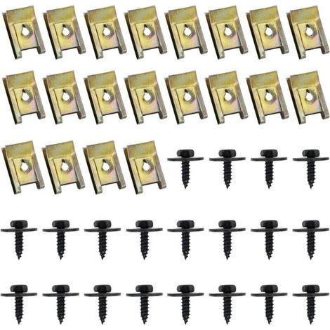 40 Pcs Clips de Fixation Voiture, Vis Et Boulons de Voiture, U-Clip Fixation, Écrou et Clip Garde-Boue Automobile, Agrafes Carrosserie, Vis Soubassement, Vis d'Aile Carrosserie (1/4)