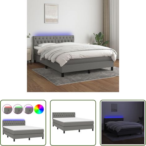 Matratze - Boxspringbett mit Matratze & LED Dunkelgrau 140x200 cm Stoff (1/5)