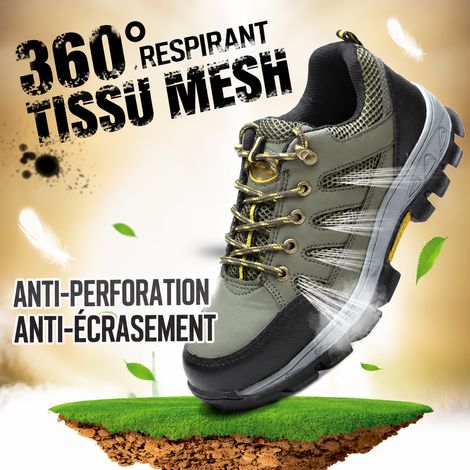 Chaussures de sécurité homme respirantes anti-écrasement vert armée pointure 43 43 vert 24 × 13 × 13 cm 1,1 kg – Livraison gratuite