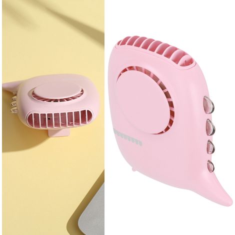 Tragbarer elektrischer Nackenventilator, kleines Modell, 3 Geschwindigkeitsstufen, USB-Ladeanschluss, rosa (1/5)