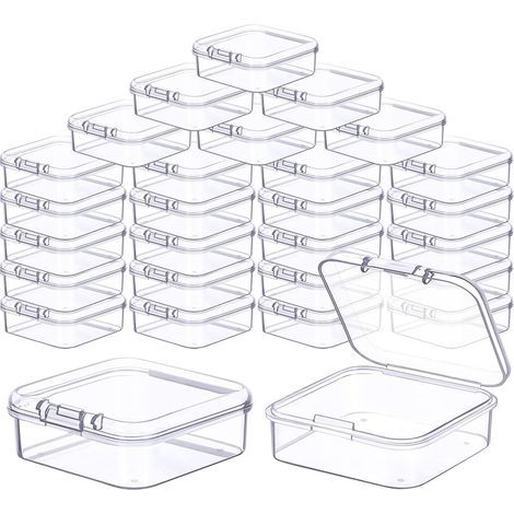 30 Boite Rangement, 5.5x5.5x2cm, Plastique Transparent, Couvercle Hinge, Pour Bijoux Perles Artisanat