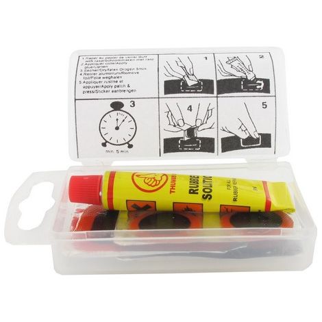 Kit rustines pour tracteur tondeuse – 4 petites 20mm et 1 grande 45x25mm – Colle et abrasif inclus – Réparation chambres à air