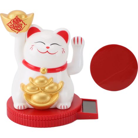 Ortviai Chat porte-bonheur solaire rotatif en ABS blanc – MLY23091-1 pour tableau de bord, bureau ou comptoir (1/5)