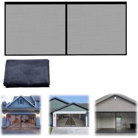 Moustiquaire de garage 2 x 4 m - rideau à fermeture velcro pour porte de garage, noir (1/5)