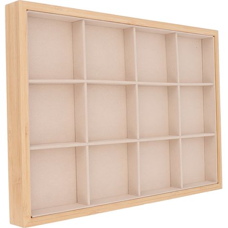 Plateau à bijoux à 12 compartiments, aspect doux et élégant, robuste et léger, tiroir de rangement pour bijoux de chambre, beige (1/5)