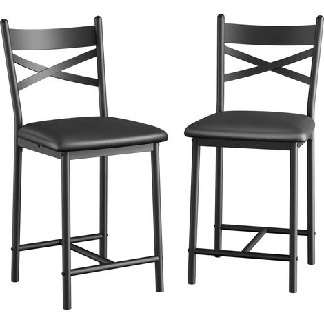 Lot de 2 chaises bar 66 cm – Dossier haut PU rembourré, assise confortable, piétement métal – Noir moderne – Cuisine/îlot/café (1/5)