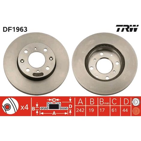 Lot de 2 Disques de frein TRW Automotive DF1963 ACURA 45251-SB2-780