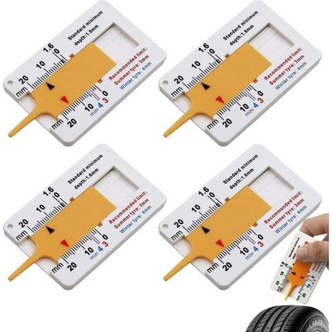 4 Pièces Jauge Profondeur Pneu, 0-20 mm Outil de Mesure de Bande Roulement de Pneu, Jauge D'Usure de Pneu Auto Règle en Plastique de Pneu, pour Test Usure Pneu pour Voiture Moto Van Camions (Orange)