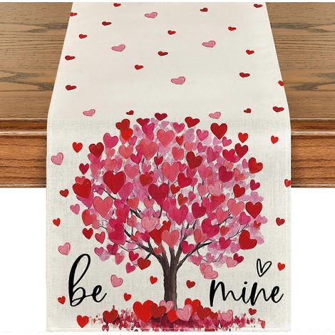 Chemin de table Mode Heart Tree 210 g/m², motif Saint-Valentin, « Sois à moi, mon amour », décoration romantique pour la cuisine et les fêtes, 33 x 91 cm. (1/5)