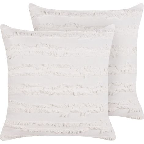 Lot 2 Coussins Décoratifs Moderne Carré 45 x 45 cm Déhoussable en Coton Blanc Makneh (1/5)