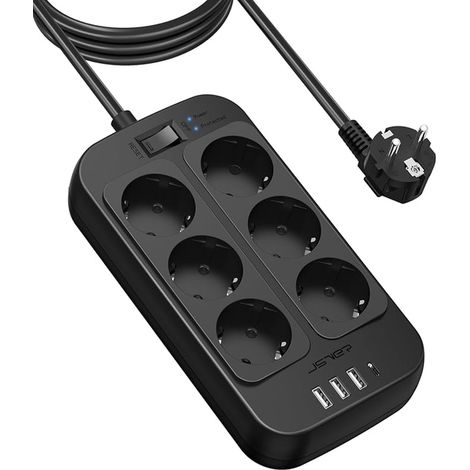 Multiprise Parasurtenseur USB,Multiprise Electrique Prises avec Ports USB Chargeur de Voyage Parafoudre et Surtension avec Interrupteur Cable pour Smartphone Tablette- Noir (1/4)