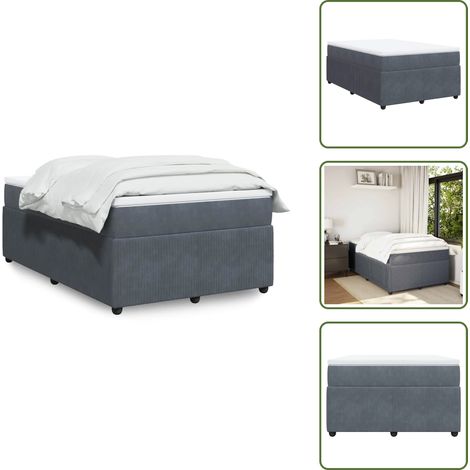 The Living Store Giroletto a Molle con Materasso Grigio Scuro 120x190 cm Velluto - Materasso a molle insacchettate