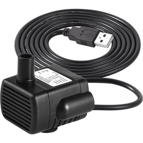Pompe Eau Submersible, 180L/H 1,5 W Aquarium Pump avec ventouse, USB Mini Pompe Aquarium pour Étang Fish Tank Fontaine Réservoir de Poissons Cordon de 180cm - noir (1/2)
